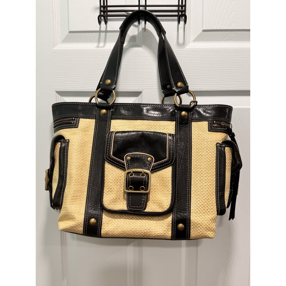 Coach Y2K Legacy Black Buckle Straw Shoulder Bag *RARE** Exc condition..
